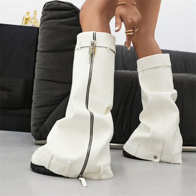 Lock Metalne ženske čizme s platformom Trend 2024. Ženske čizme velike veličine s patentnim zatvaračem Punk stilske čizme na klinove Ženske ženske cipele