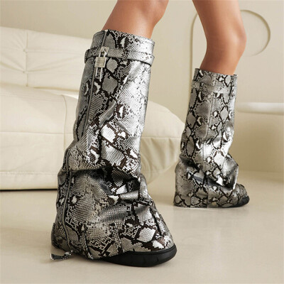 Lock Metalne ženske čizme s platformom Trend 2024. Ženske čizme velike veličine s patentnim zatvaračem Punk stilske čizme na klinove Ženske ženske cipele