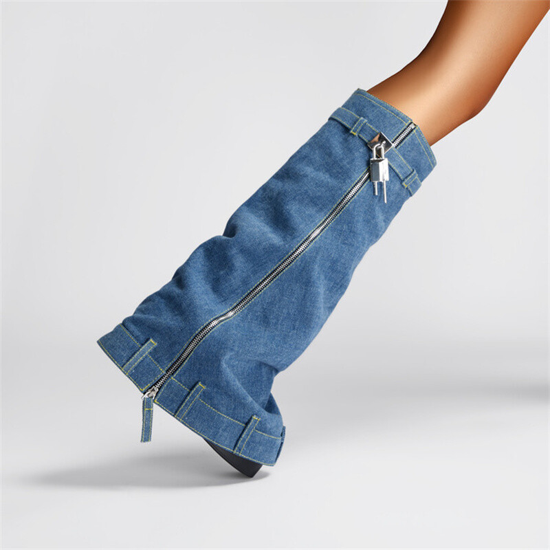 Lock Metalne ženske čizme s platformom Trend 2024. Ženske čizme velike veličine s patentnim zatvaračem Punk stilske čizme na klinove Ženske ženske cipele