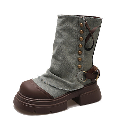 Hlače u stilu novog dizajna 2023. Čizme Ženske modne traper kratke čizme Ležerne cipele s platformom Kaubojske čizme za žene Gotičke cipele