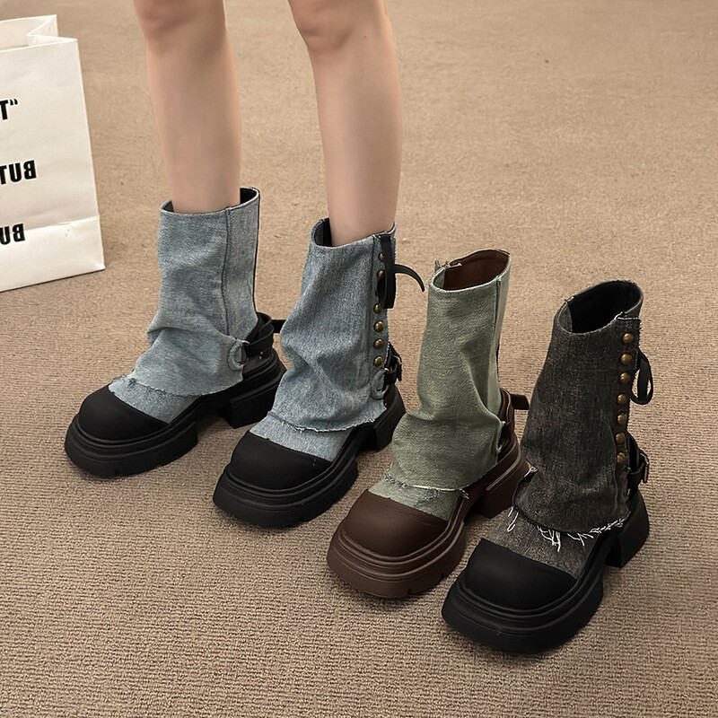 Hlače u stilu novog dizajna 2023. Čizme Ženske modne traper kratke čizme Ležerne cipele s platformom Kaubojske čizme za žene Gotičke cipele
