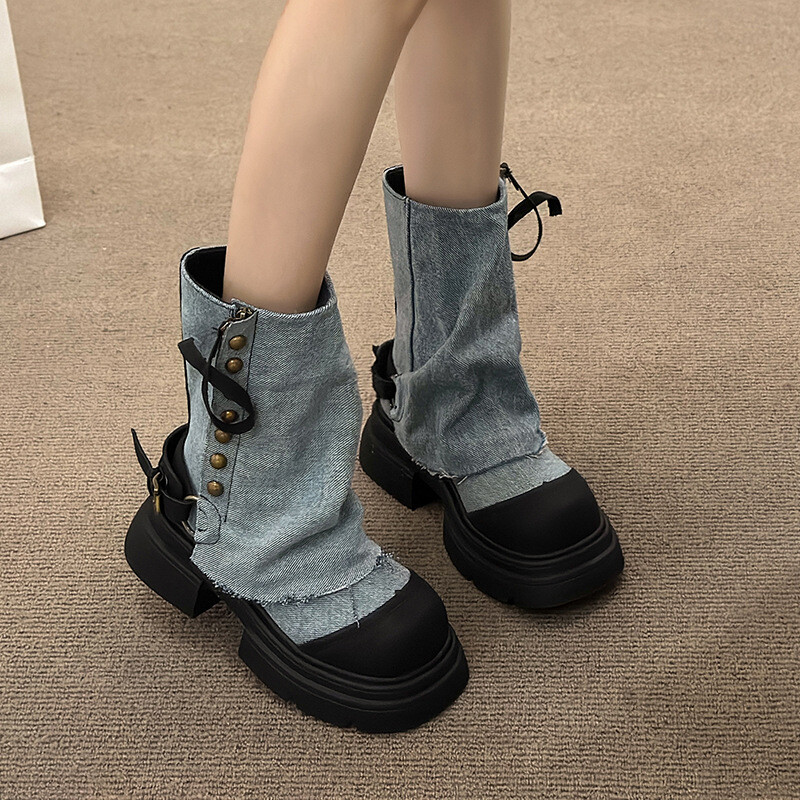 Hlače u stilu novog dizajna 2023. Čizme Ženske modne traper kratke čizme Ležerne cipele s platformom Kaubojske čizme za žene Gotičke cipele