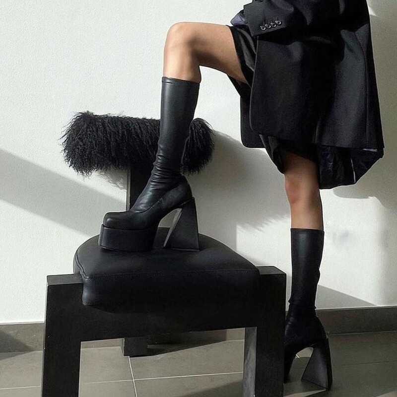 Zimske ženske čizme na visoku petu marke DORATASIA 2022. Cipele s platformom do srednje noge Debele neklizajuće modne elegantne trendi kvalitetne cipele