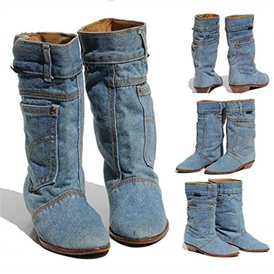 hotlow toc denim cizme casual denim dama toamna iarna cizme cowboy