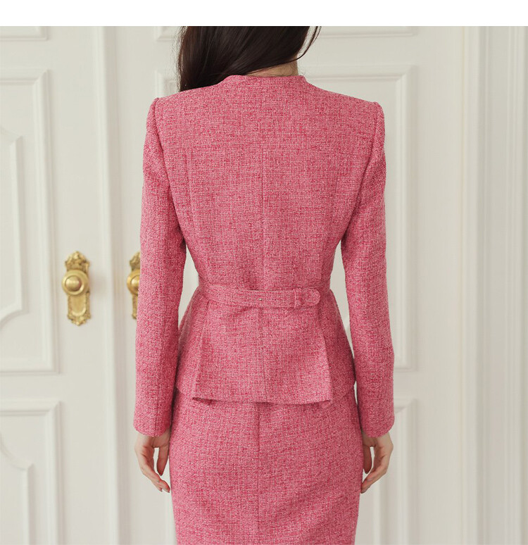 Korejsko modno odijelo od tvida, jesenski sako s jednorednim kopčanjem, kaput s V izrezom + dvodijelni komplet suknje s pencil džepovima visokog struka, ženska odjeća