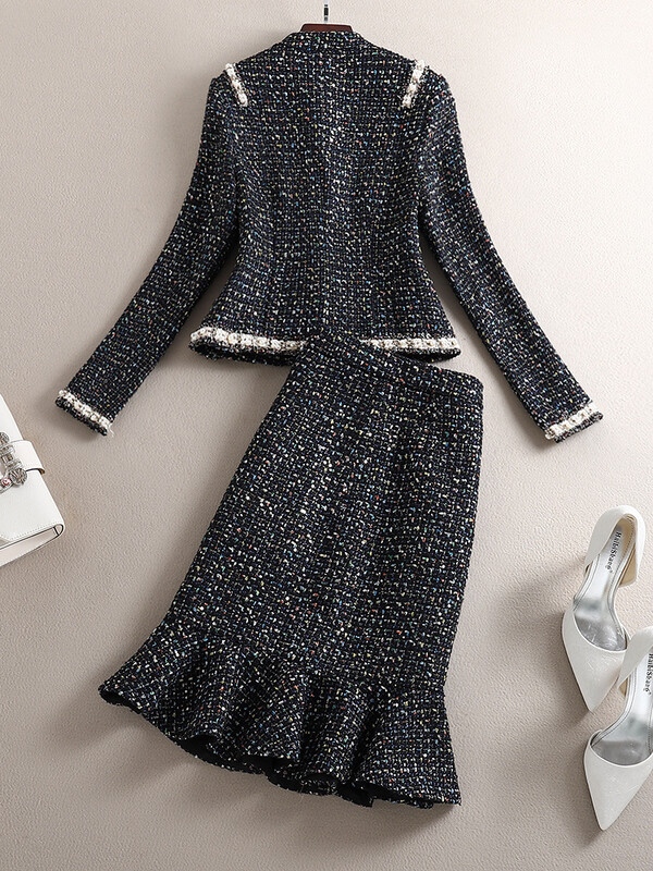 Uued 2024. aasta kvaliteetsed naiste sügistalvised 2-osalised komplektid Lady Fashion Elegantne õhuke villane mantli seelik Kaheosalised ülikonna tviidkomplektid