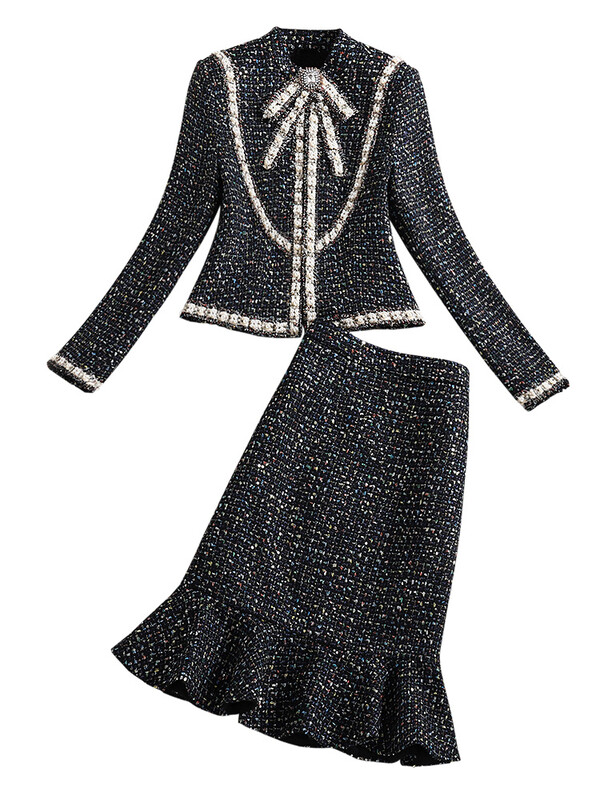 Uued 2024. aasta kvaliteetsed naiste sügistalvised 2-osalised komplektid Lady Fashion Elegantne õhuke villane mantli seelik Kaheosalised ülikonna tviidkomplektid