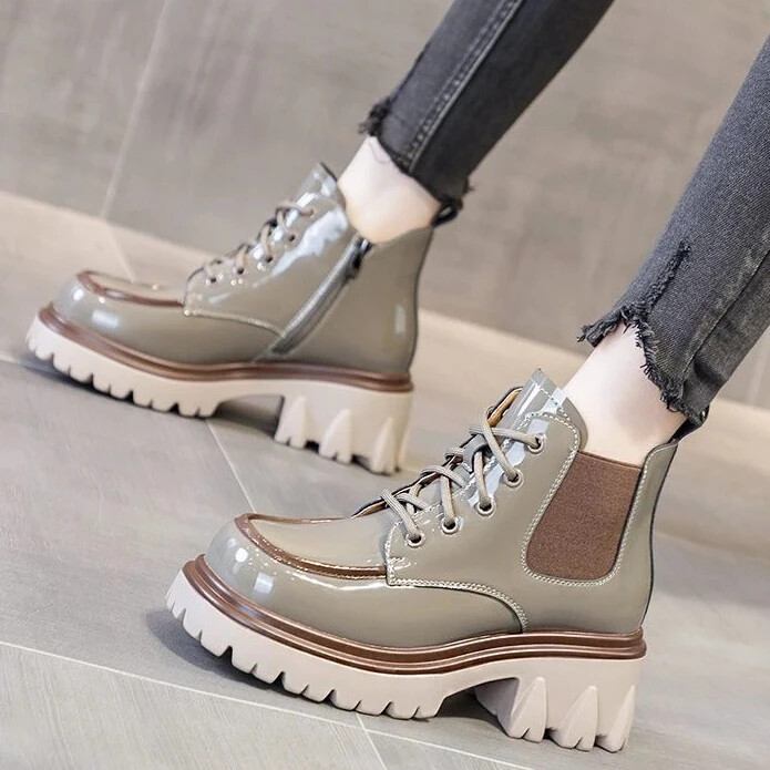 Zdepaste borbene kratke cipele za žene Ženske gležnjače na vezanje Obuća Punk stilske čizme Visoka platforma s vezicama Goth Jesen