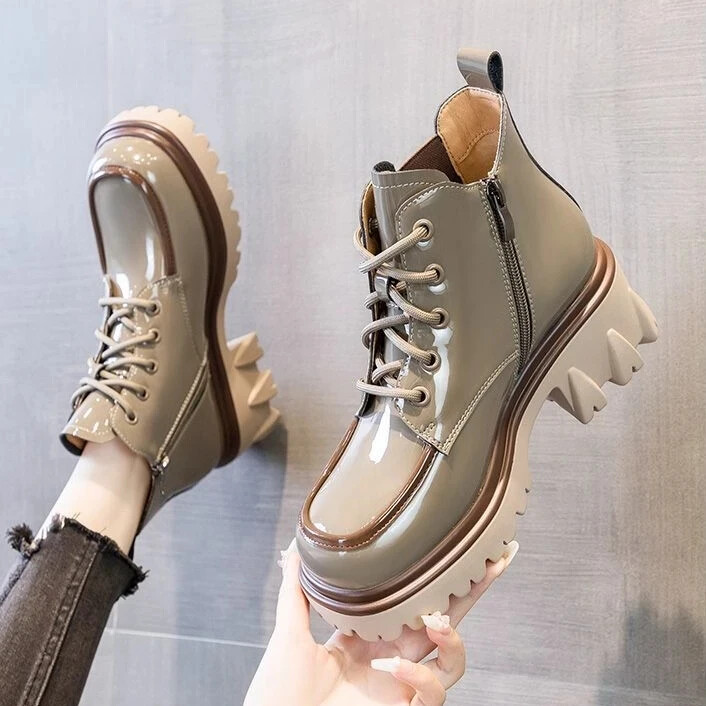 Zdepaste borbene kratke cipele za žene Ženske gležnjače na vezanje Obuća Punk stilske čizme Visoka platforma s vezicama Goth Jesen