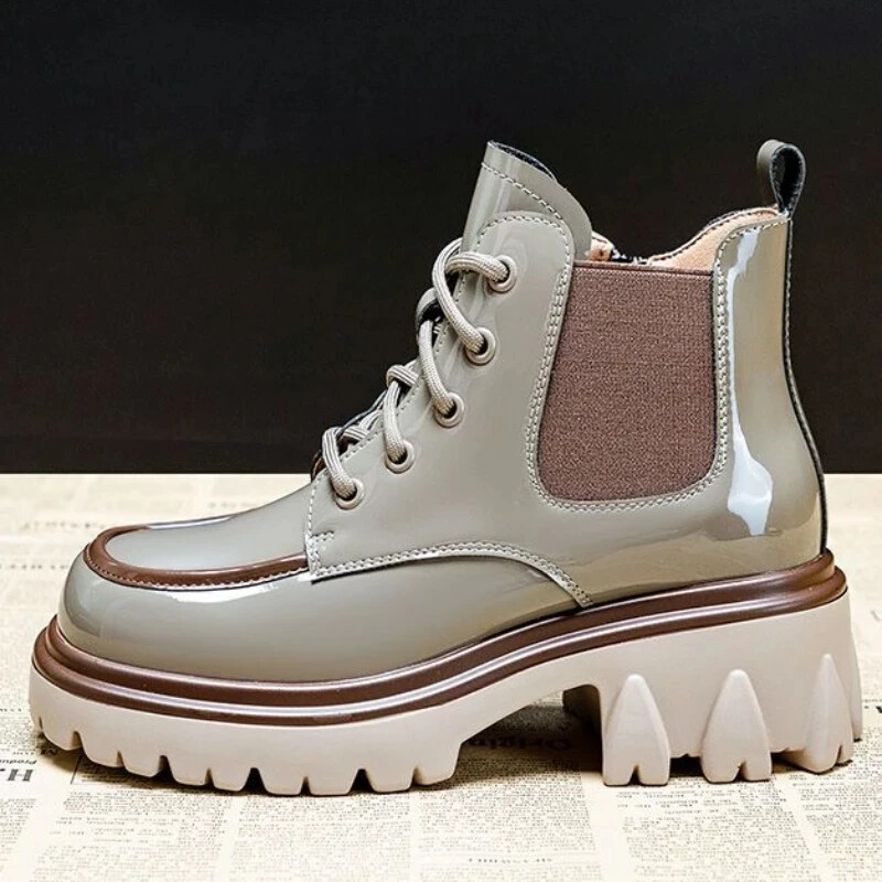 Zdepaste borbene kratke cipele za žene Ženske gležnjače na vezanje Obuća Punk stilske čizme Visoka platforma s vezicama Goth Jesen