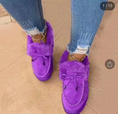 Jednobojna krznena ženska obuća Ženske zimske pamučne cipele Plišane tople čizme za snijeg Ženske ležerne ravne kratke čizme 2023.