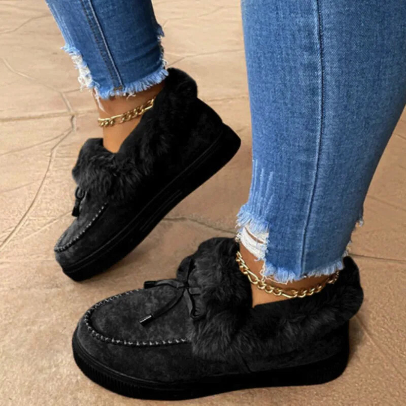 Jednobojna krznena ženska obuća Ženske zimske pamučne cipele Plišane tople čizme za snijeg Ženske ležerne ravne kratke čizme 2023.