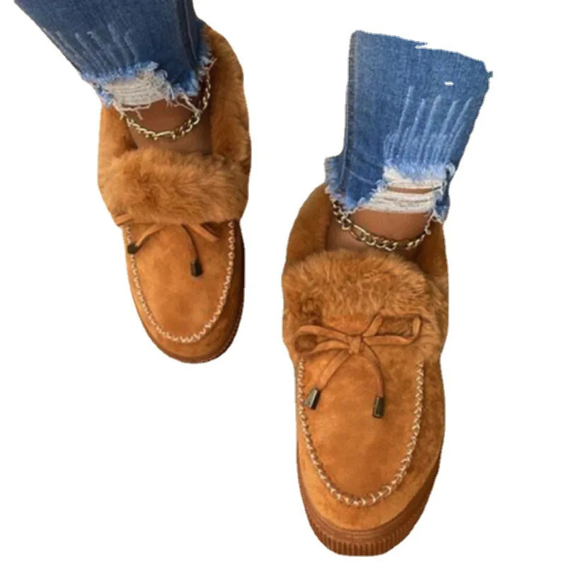 Jednobojna krznena ženska obuća Ženske zimske pamučne cipele Plišane tople čizme za snijeg Ženske ležerne ravne kratke čizme 2023.