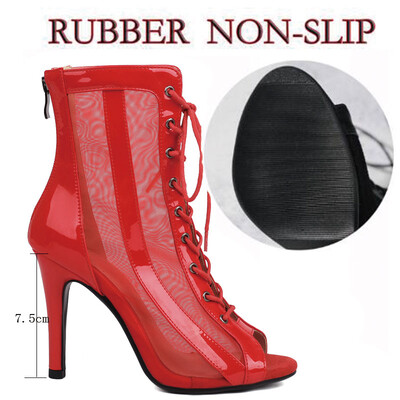 Sgesvier Čizme na čipku Izdubljene plesne čizme Jazz Dance Kratke čizme Prozračne mreže Visoke plesne cipele za žene latino ples