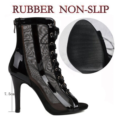 Sgesvier Čizme na čipku Izdubljene plesne čizme Jazz Dance Kratke čizme Prozračne mreže Visoke plesne cipele za žene latino ples