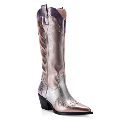 2024. Plus veličina 46 Chic metalik kaubojske čizme za žene Western kaubojke čizme Patchwork blok potpetice Cipele za festival country glazbe