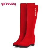 Girseaby Visoke čizme do koljena, okrugli vrh, klinasta peta, patentni zatvarač, šarmantne cipele sa skrivenom petom, veličina 44, crne zimske ležerne čizme F1297