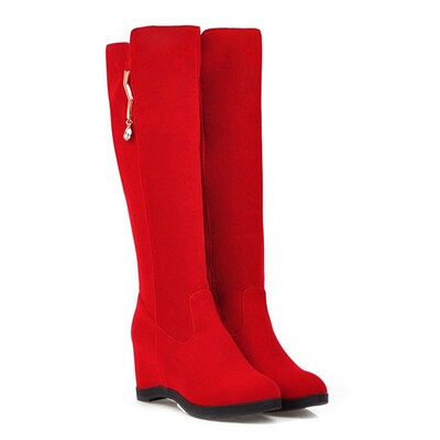 Girseaby Visoke čizme do koljena, okrugli vrh, klinasta peta, patentni zatvarač, šarmantne cipele sa skrivenom petom, veličina 44, crne zimske ležerne čizme F1297