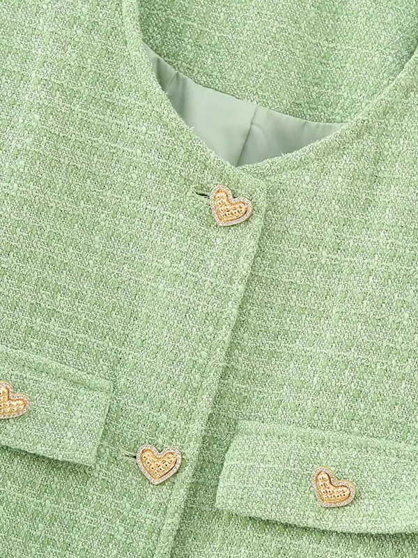 TRAF 2023. Elegantna ženska mini suknja sa blejzerom od tvida Kompleti od 2 komada dugih rukava Jakna s gumbima Ženska skraćena odijela