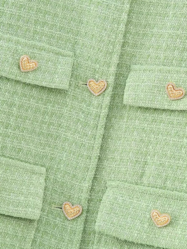 TRAF 2023. Elegantna ženska mini suknja sa blejzerom od tvida Kompleti od 2 komada dugih rukava Jakna s gumbima Ženska skraćena odijela