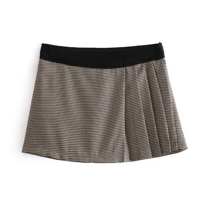 TRAFZA Комплект дамски карирани поли Шикозно късо яке с дълги ръкави Ретро Дамски поли с висока талия и страничен цип Комплект от 2 части