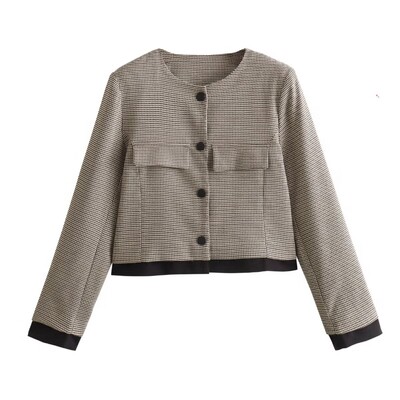 TRAFZA Комплект дамски карирани поли Шикозно късо яке с дълги ръкави Ретро Дамски поли с висока талия и страничен цип Комплект от 2 части