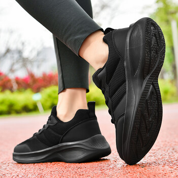 Γυναικεία παπούτσια για τρέξιμο Casual Μόδα Breathable Lady Walking Mesh Flat παπούτσια Αθλητικά Γυναικεία παπούτσια Μεγάλο μέγεθος 36-42 Μαύρο χρώμα