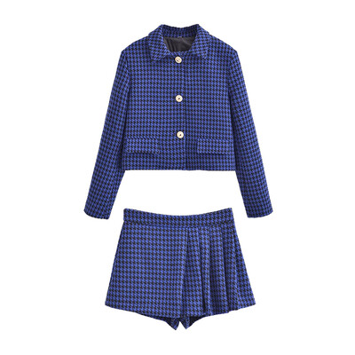 TRAFZA Modni zimski set ženskih sakoa s patentnim zatvaračem visokog struka, asimetrični plisirani ženski šik kratki set od 2 komada