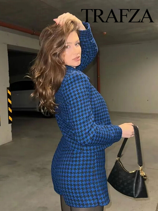 TRAFZA Modni zimski set ženskih sakoa s patentnim zatvaračem visokog struka, asimetrični plisirani ženski šik kratki set od 2 komada