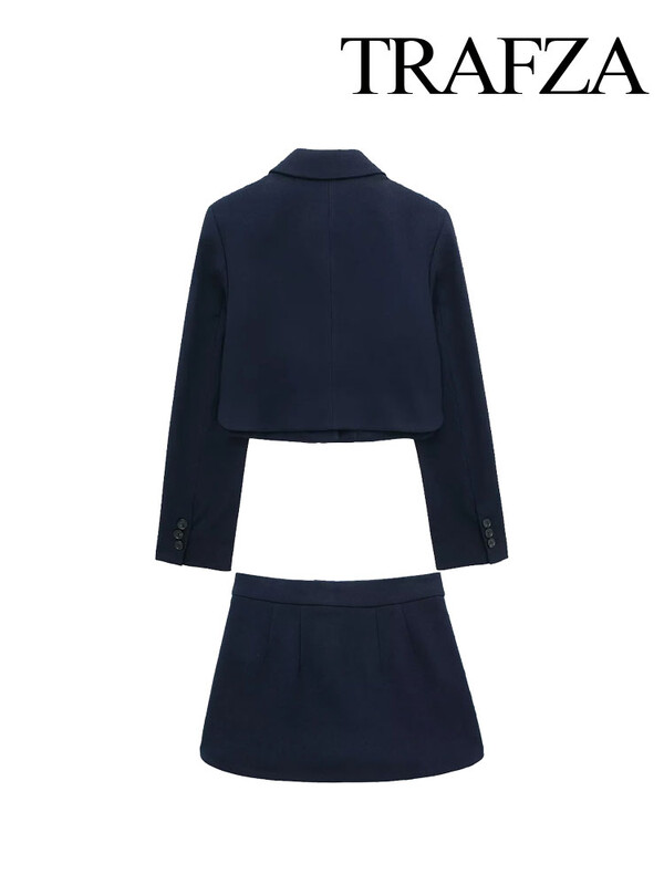 TRAFZA Proljetni elegantni ženski kratki satenski blejzer odijelo s patentnim zatvaračem visokog struka, ženska ležerna široka plisirana suknja A-kroja, dvodijelni set