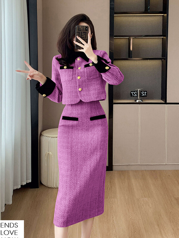 Francuski vintage dvodijelni set od tvida Ženska kratka jakna Kaput + uzdužna suknja Odijela Jesen Zima Elegantna OL 2-dijelna odjeća