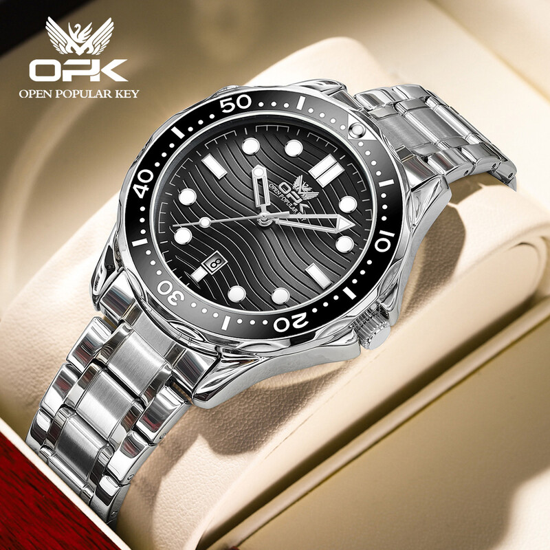 OPK Muški satovi Klasični modni pilot stil Originalni kvarcni sat za muškarce Vodootporni svjetleći datum od nehrđajućeg čelika
