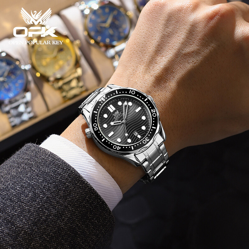 OPK Muški satovi Klasični modni pilot stil Originalni kvarcni sat za muškarce Vodootporni svjetleći datum od nehrđajućeg čelika