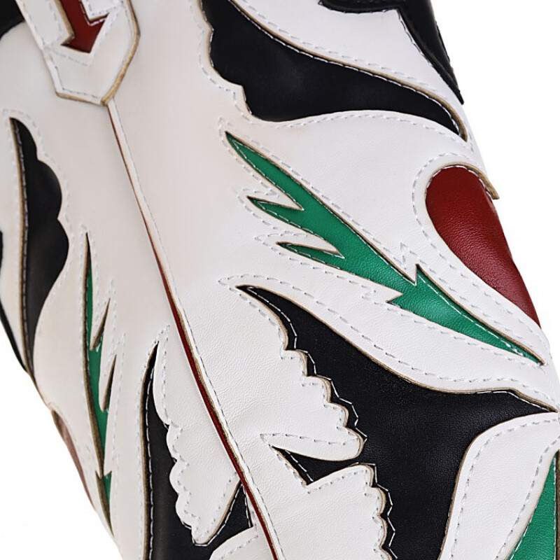 Плюс размер 47 Дамски бродирани западни високи ботуши до коляното Каубойски ботуши Ботуши на платформа с масивен ток Дамски западни обувки Бели ботуши