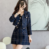 Jachetă și rochie de toamnă pentru femei Mini rochii de iarnă Costume pentru femei Blazer în carouri Set 2 piese Fashion Casual Suite