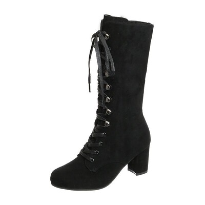 2023. Zimske ženske čizme Cipele Modne vintage čizme na vezanje Ženske okrugle kaubojske čizme na visoku petu Cipele Ženske Botas Mujer