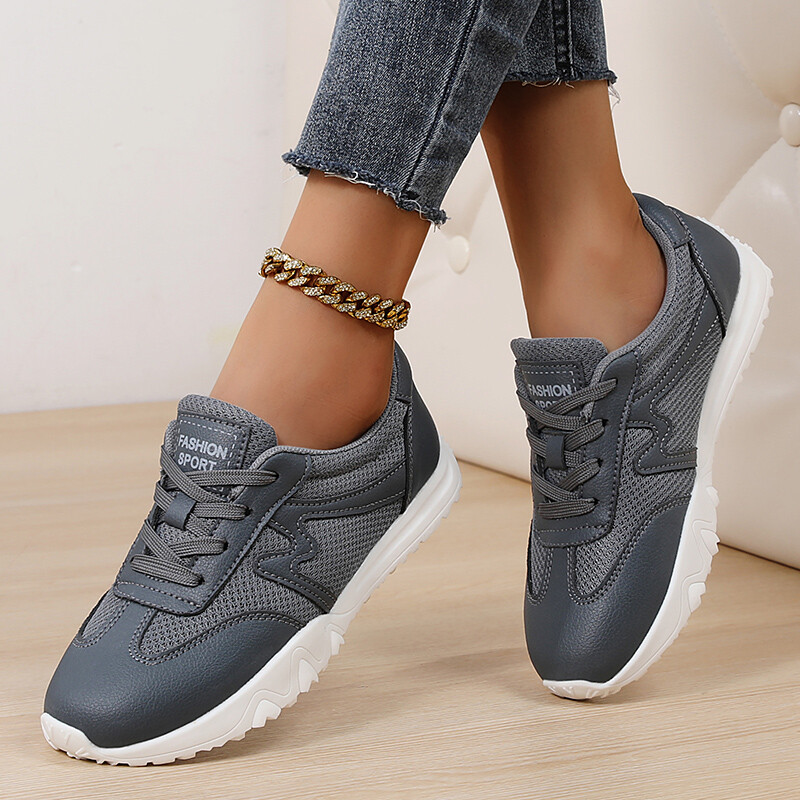 Ženske sive sportske cipele Ležerna sportska obuća s printom prozračne kože Ženske sportske cipele s debelim potplatom otporne na habanje Vel.