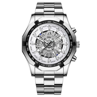 BINBONG Poslovni muški satovi Vodootporni kalendar Svjetleći modni kvarcni sat za muškarce Muški sat od nehrđajućeg čelika Reloj Hombre