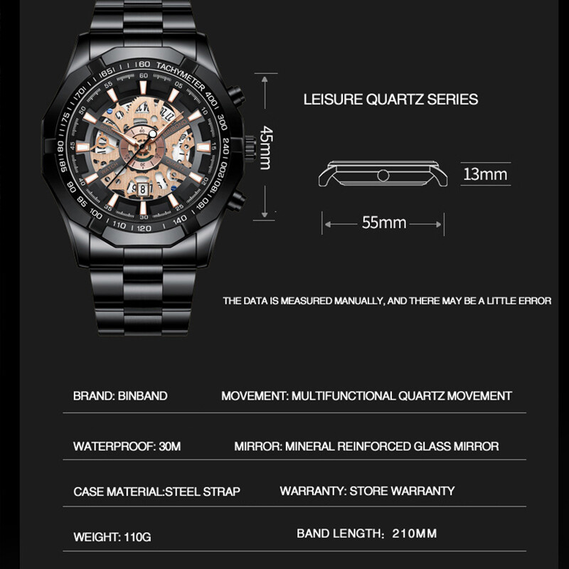 BINBONG Poslovni muški satovi Vodootporni kalendar Svjetleći modni kvarcni sat za muškarce Muški sat od nehrđajućeg čelika Reloj Hombre
