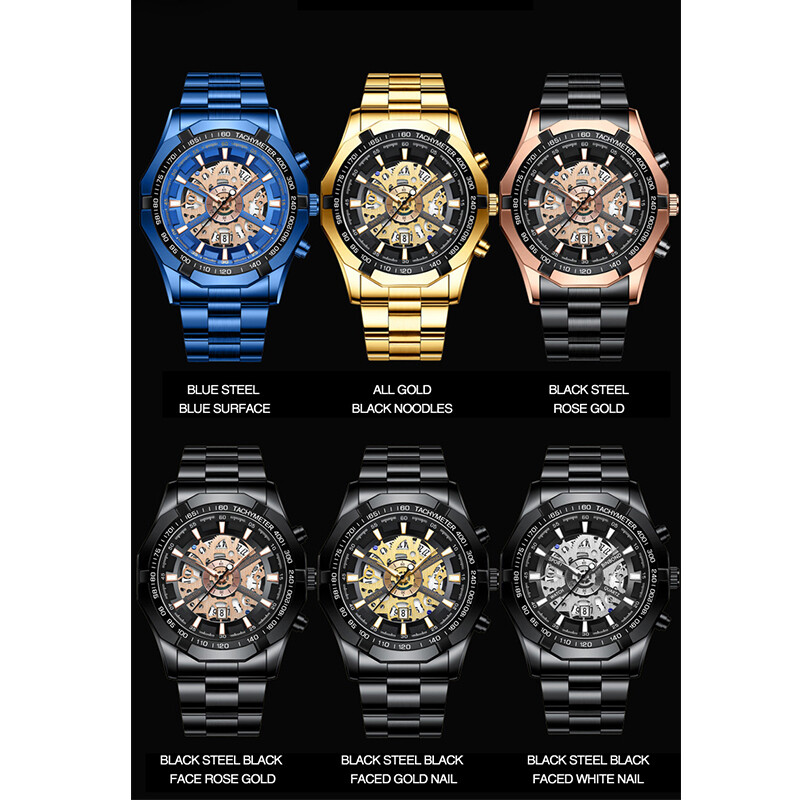 BINBONG Poslovni muški satovi Vodootporni kalendar Svjetleći modni kvarcni sat za muškarce Muški sat od nehrđajućeg čelika Reloj Hombre