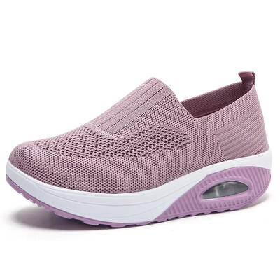 Pantofi de sport tricotat pentru femei, pantofi sport casual, cu platformă cu pană, pantofi cu balansoar, pantofi vulcanizați în creștere pentru femei2024