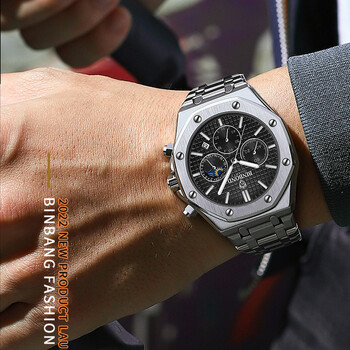 BINBONG B0161 Top Brand Man Business ρολόι χαλαζία Chronograph Ρολόι χειρός από ανοξείδωτο ατσάλι 30M αδιάβροχο ανδρικό ρολόι πολυτελείας