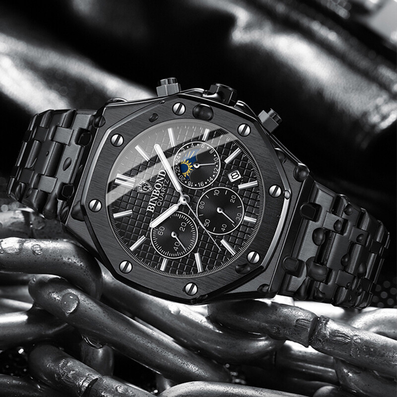 BINBONG B0161 Muški poslovni kvarcni sat vrhunske marke Kronograf Ručni sat Remen od nehrđajućeg čelika 30M Vodootporan luksuzni muški sat