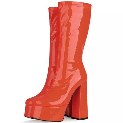 REAVE CAT INS Marka Luksuzne dizajnerske platforme Debele visoke potpetice Seksi ženske čizme do sredine teleta Patentirane boje s patentnim zatvaračem Goth Velika veličina 43