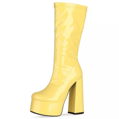 REAVE CAT INS Marka Luksuzne dizajnerske platforme Debele visoke potpetice Seksi ženske čizme do sredine teleta Patentirane boje s patentnim zatvaračem Goth Velika veličina 43
