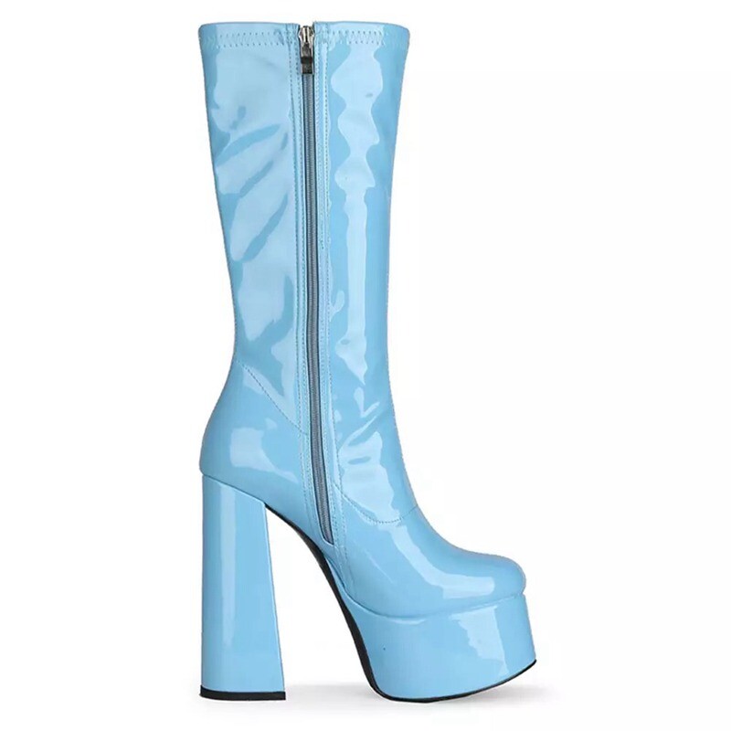 REAVE CAT INS Marka Luksuzne dizajnerske platforme Debele visoke potpetice Seksi ženske čizme do sredine teleta Patentirane boje s patentnim zatvaračem Goth Velika veličina 43