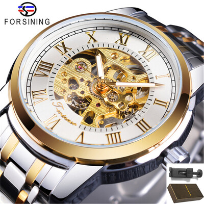 Forsining 349 Luksuzni Hot Sale skeleton šuplji modni mehanički ručni vjetar muški muški poslovni ručni sat Relogio veleprodaja