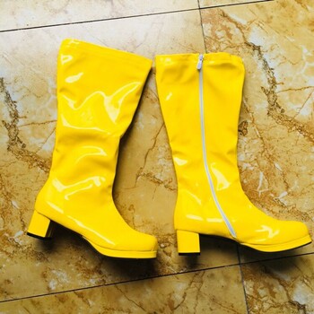 REAVE CAT Autumn Candy Sweet Knee-High boots Round Toe Square Heel PU Zipper Big size 33-46 Yellow Green Purple Orange S1981