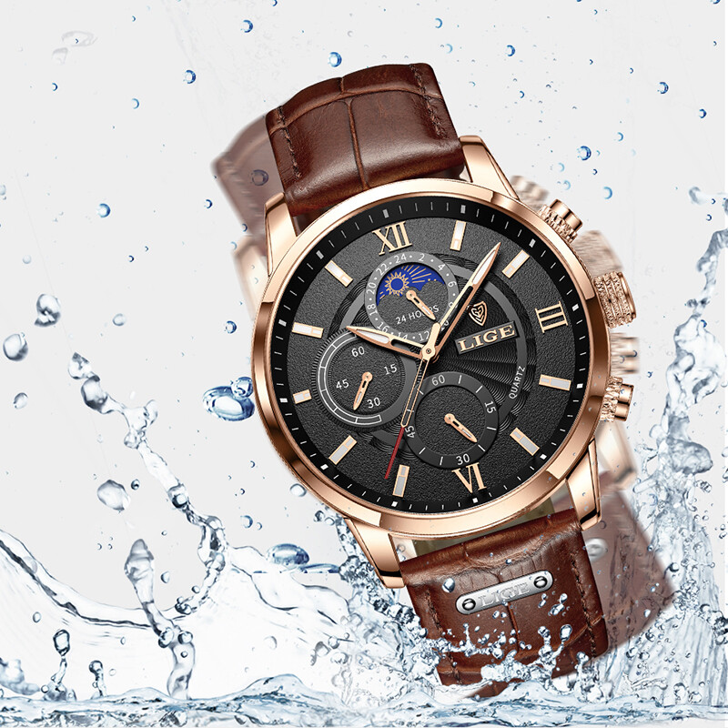 LIGE Luksuzni muški satovi vrhunske marke, kožni, vodootporni, svjetleći kvarcni sat za muškarce, modni ležerni sportski sat, muški ručni sat + kutija