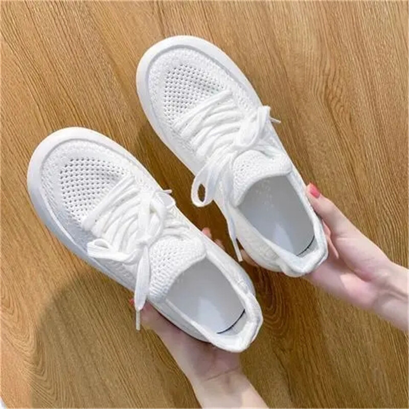 Γυναικεία παπούτσια με πλεκτό δίχτυ με χοντρή σόλα Καλοκαίρι 2024 Νέο φοιτητικό αθλητικό μάφιν με κάτω αναπνέον στρογγυλά αθλητικά παπούτσια Λευκό Μαύρο Πράσινο